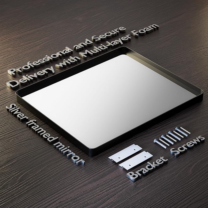 Black Bathroom Mirror for Wall, 32x32 Inch Matte Black Framed Bathroom Vanity Mirror for Farmhouse Living Room Bedroom, Anti-Rust, Tempered Glass, Rounded Corner, Horizontal/Vertical