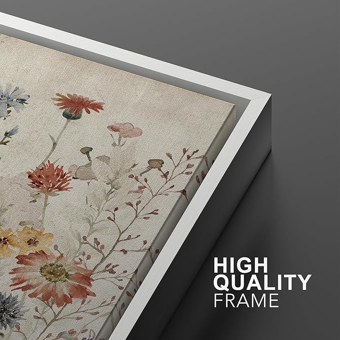 MUDECOR Framed Wall Art Print Set Blooming Wildflowers Illustrations Modern Art Decorative Colorful Chic for Living Room, Bedroom, Office - 24"x36"x3 White