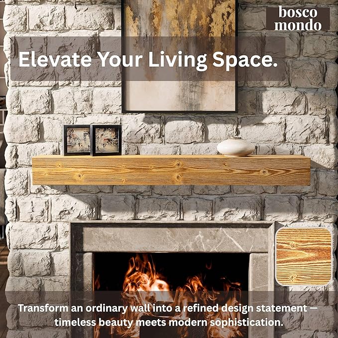 BoscoMondo Fireplace Mantel, Wall-Mounted 48 inch Floating Shelf for Wall, Tv Shelf, Rustic Shelf - 8x6x48 Aged Oak