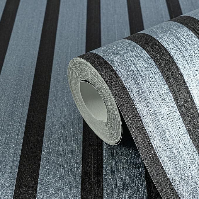 A.S. Création Non-Woven Wallpaper with Metallic Effect Wall Panel Motif 0,53 x 10,05 m - Black Grey Blue Metallic - Wood Look Wallpaper Made in Germany - 786273