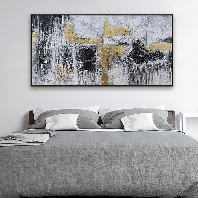 Black And Gold Abstract Canvas Wall Art Modern Artwork Canvas Prints Framed Canvas Picture Contemporary Wall Decor Artwork Bedroom Living Room Office Decoration Ready To Hang 24x48 Inch