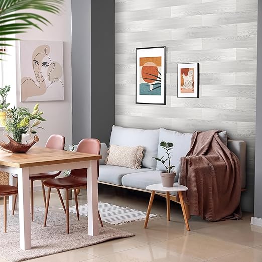 Accent Wall Planks, Peel and Stick, Accent Wall in a Box, Strong Adhesive, Light Weight, Removable, Easy DIY Install, Beautiful Accent Wall, Wainscot, Backsplash (White Washed Oak)