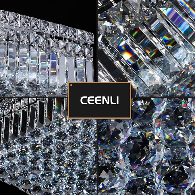 12-Lights Modern Flush Mount Ceiling Light Fixtures,Elegant Crystal Chandelier Pendant Ceiling Lamp for Bedroom,Living Room,Dining Room,Hallway H5.9 x W20 x L20 (Bulbs Not Included) Square