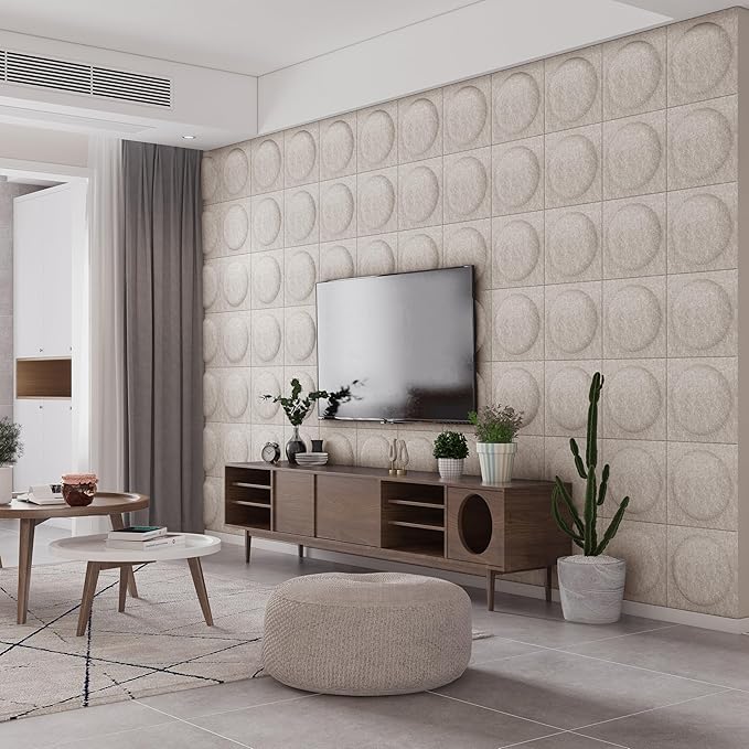 Acoustical 3D Wall Panels, 12 Pack 12''x12'' Circle Art Acoustic Panels for Interior Wall Decor, Decorative Acoustic Panels, Acoustic Wall Panels, Sound Absorbing Wall 3D Art (Camel)