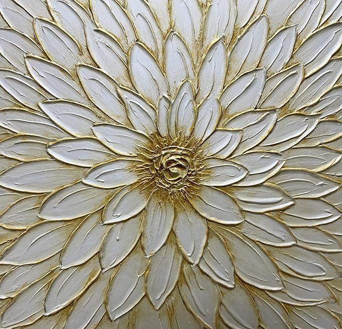 ART8YUQI Paintings - 3D Texture Wall Art Abstract Picture Contemporary Abstract Art Painting Gold Flower Modern Artwork Oil Painting for Decor 24x36 Inch