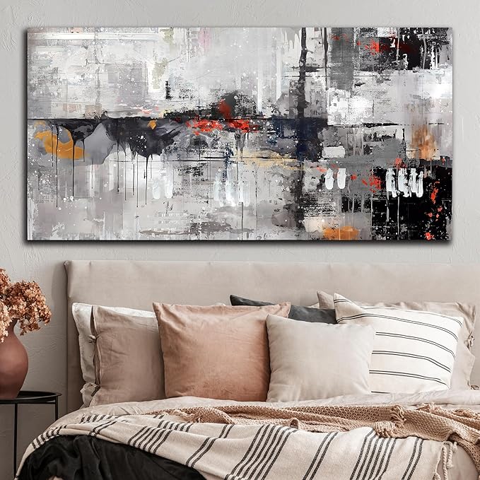 Abstract Wall-Art Canvas - Gray Wall Art for Living Room- Black and White Wall Decor Bedroom Office Pictures Size 29" x 59"