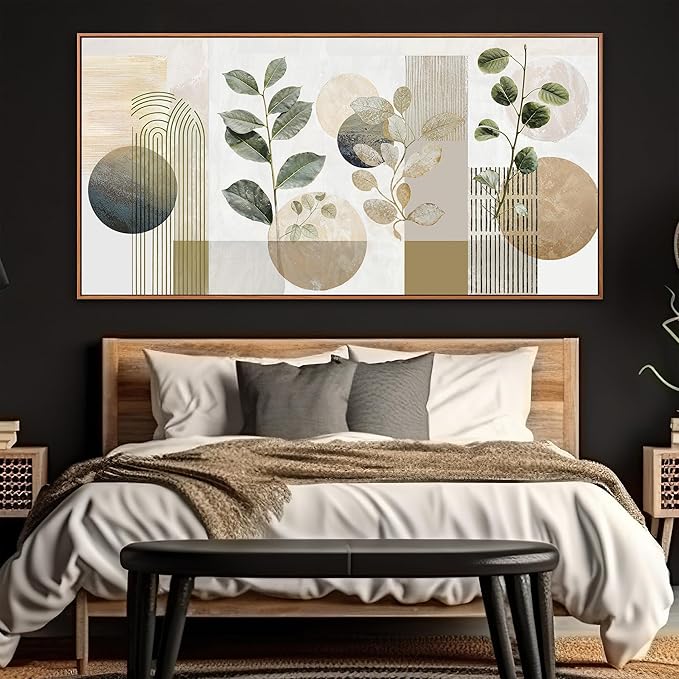 Large Boho Wall Art For Living Room 29 X 58 In Green Botanical Boho Wall Art Modern Canvas Art Wall Decor Natural Abstract Geometry Lines Prints Picture Ready To Hang With Framed