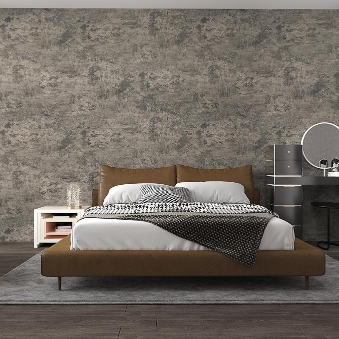31"×354" Extra Thicker Light Brown Grey Concrete Contact Paper Gray Concrete Wallpaper Peel and Stick Wide Viny Wrap 3D Textured Cement Waterproof Wall Sticker for Walls Bedroom Bathroom Gym