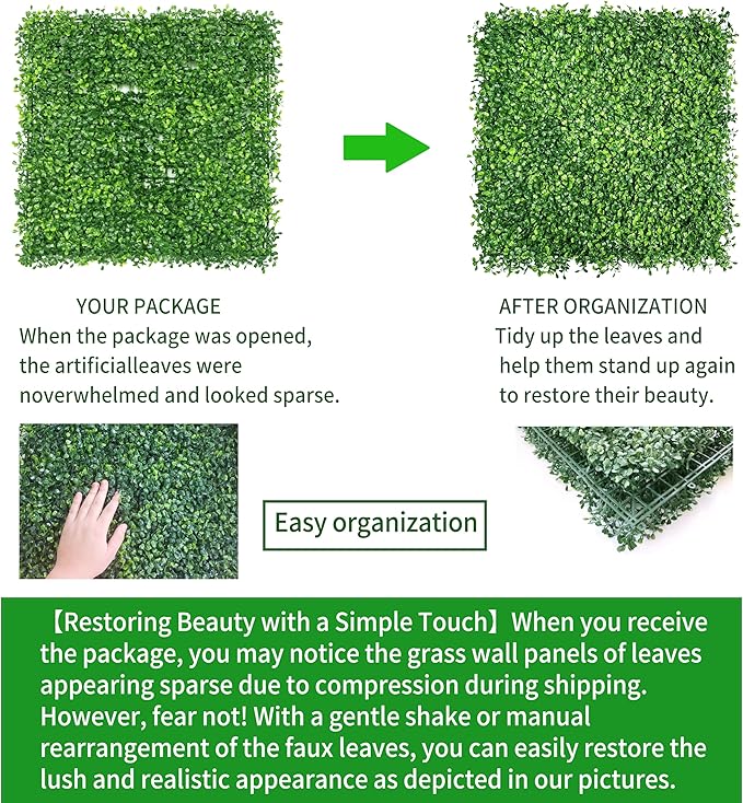 Artificial Grass Wall Panels Backdrop,10"x 10"(12Pcs) Faux Boxwood Panels for Outdoor Indoor Green Wall Decor,Party Wedding Garden Fence Decorations