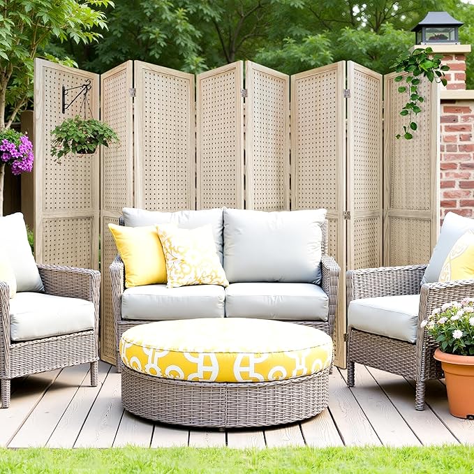 2 PCS Room Dividers 8 Panel Pegboard Display 5.6FT Wood PegBoard Room Divider,Folding Privacy Screens Portable Freestanding Partition Wall Divider for Art Shows & Room Separation, Natural Wood