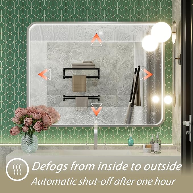 40x30 Inch Silver LED Mirror for Bathroom with Lights, Adjustable 3000K/4500K/6000K, Lighted Bathroom Vanity Mirrors for Wall, Anti-Fog, Dimmable, Memory Funtion, Horizontal/Vertical