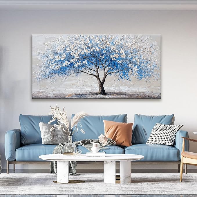 Large Wall Art For Living Room Blue Tree Of Life Modern Wall Artwork Prints Canvas Art Wall Decor Painting Blue Tree Pictures Abstract Wall Decor For Home Bedroom Office Ready To Hang 29"×58"