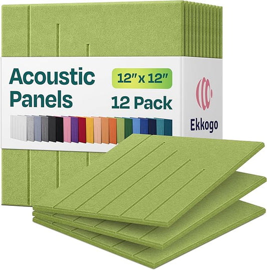 Acoustic Panels 12-Pack Soundproof Wall Panels 12"x12"x0.4" Decorative Sound Dampening for Your Home, Office, Studio, Bedroom & More with Unique LineWave Carving [Gin Green]