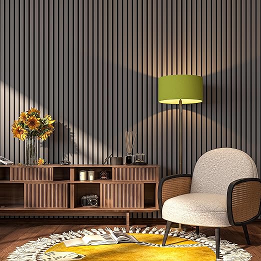 94" x 24" Acoustic Wood Slat Wall Panels – Modern Decorative Soundproof Panels for Walls & Ceilings, Premium Noise-Reducing Wood Paneling for Home & Office (Set of 10) (Space Grey)