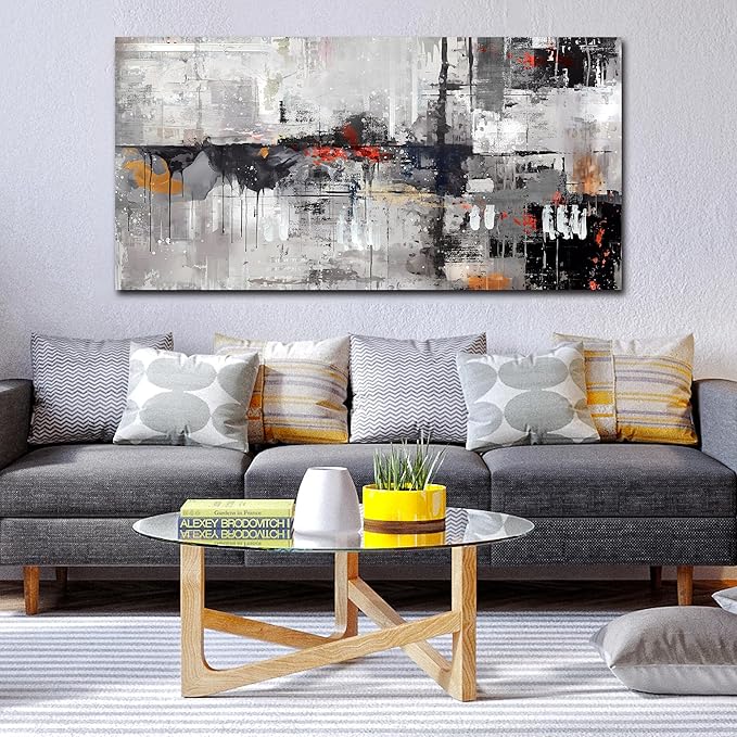 Abstract Wall-Art Canvas - Gray Wall Art for Living Room- Black and White Wall Decor Bedroom Office Pictures Size 29" x 59"