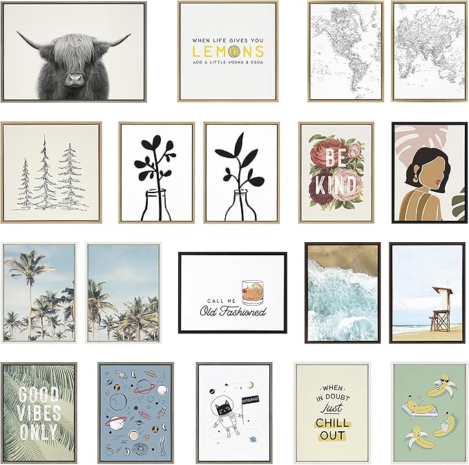 Kate and Laurel Sylvie Minimalist Evergreen Trees Sketch Framed Linen Textured Canvas Wall Art by The Creative Bunch Studio, 18x40 Natural, Decorative Panel Art