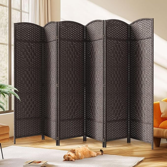 JOSTYLE Room Divider 6ft. Tall Extra Wide Privacy Screen, Folding Privacy Screens with Diamond Double-Weave Room Dividers and Freestanding Room Dividers Screens (Espresso, 6-Panel)