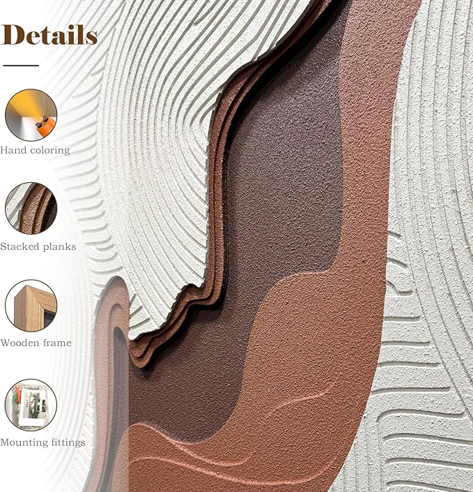 BrightA Creative wood carving relief wave-shaped large-scale wall decoration. Masterful craftsmanship with wooden frame. Suitable for study rooms and entrance halls to enhance the space's style and aesthetic appeal. Artwork hanging piece 23.6"x47.2"