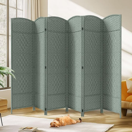 JOSTYLE Room Divider 6 Panel Divider Wall, 6ft Tall Divider for Room Separation, Folding Privacy Screen Panel, Portable Wooden Room Divider Panel, Freestanding Partition Screen, Grey
