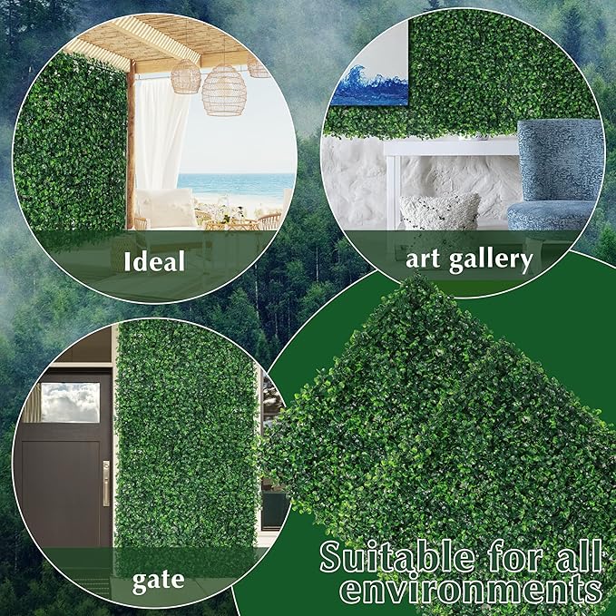Ogrmar 12 PCS 20"x 20" Artificial Boxwood Panels Topiary Hedge Plant, Privacy Hedge Screen Sun Protected Suitable for Outdoor, Indoor, Garden, Fence, Backyard and Decor (12, 20"x 20")