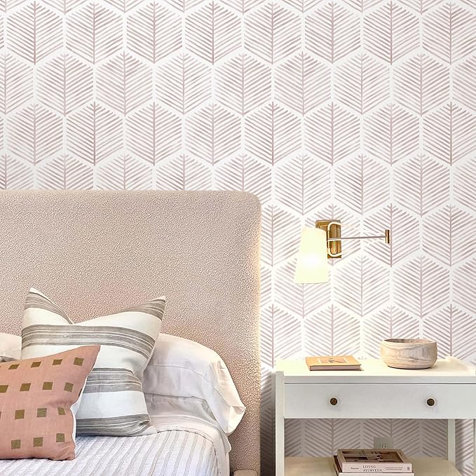 MelunMer Pink Modern Peel and Stick Wallpaper Boho Removable Self Adhesive 197''L 17.3''W Wallpaper for Bedroom/Bathroom Waterproof Contact Paper for Cabinets/Drawers Geometric Contact Paper Pink