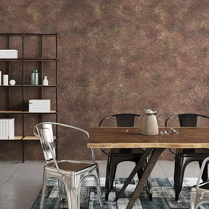 48x354in Extra Wide Concrete Wallpaper Peel and Stick Retro Brick Red Granite Countertop Contact Paper Brown Rock Wall Paper Matte Thick Bubble-Free Design Waterproof Self-Adhesive Vinyl Wall Stickers