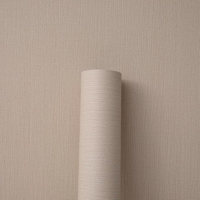 24in X 393in Grasscloth Peel and Stick Fabric Textured Contact Paper for Cabinets, Linen Wallpaper Vintage Matte Frosted Waterproof Flax Luxury Wallpaper for Bedroom Kitchen (Light Brown)