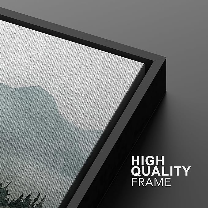 MUDECOR Framed Wall Art Print Set Misty Mountain Lake Watercolor Serene Illustrations Modern Art Boho Decorative Colorful Chic for Living Room, Bedroom, Office - 16"x24"x3 Black