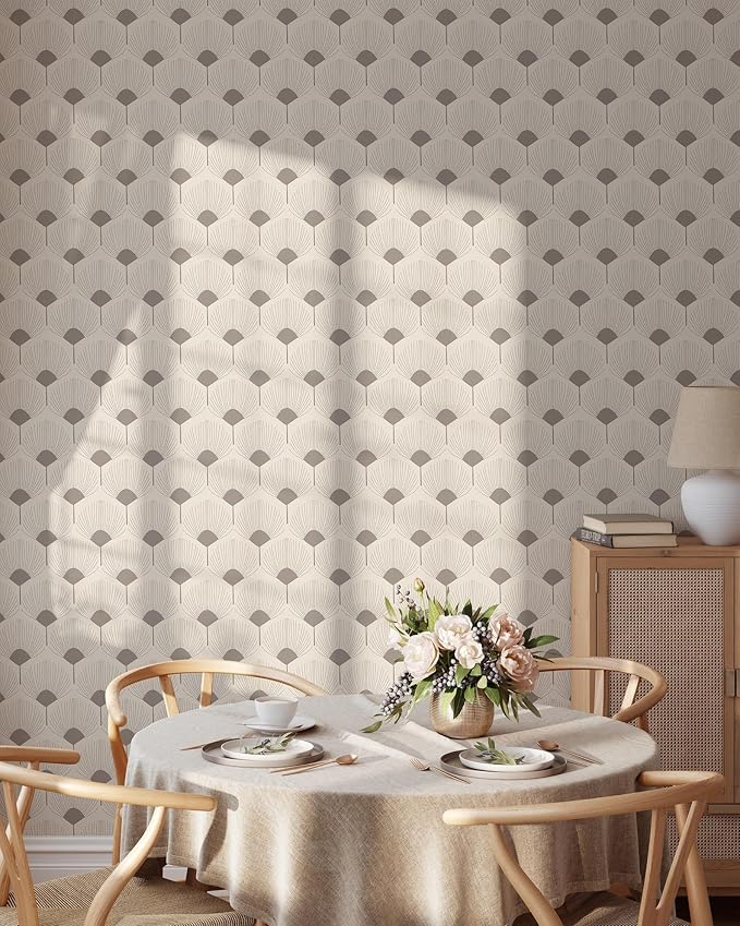 Beige Retro Art Peel and Stick Wallpaper | Removable Self Adhesive Floral Pattern | Boho Wallpaper | Wall Art Wallpaper (1 roll 24" W x 108" H)