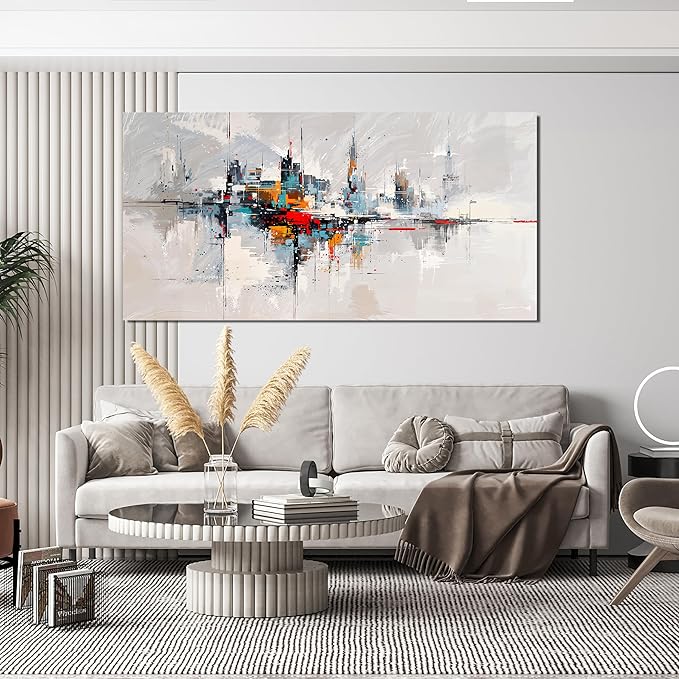 Large Abstract Wall Art Decor Wall Art Pictures for Living Room Abstract Canvas Art Wall Decor Modern Colorful Wall Art Prints Contemporary City Wall Art Decorations Bedroom Office Home Decor 24" X 48"