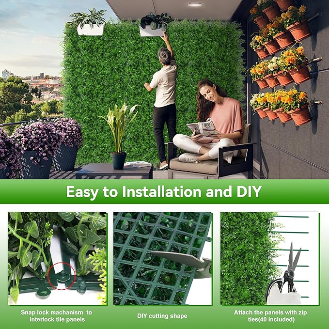 20"x20" 6pcs Grass Wall Panels, Artificial Fern Grass Backdrop with UV Protection, Fake Greenery Plant Boxwood Panels, Green Wall Decor for Outdoor Indoor Patio Garden Backyard