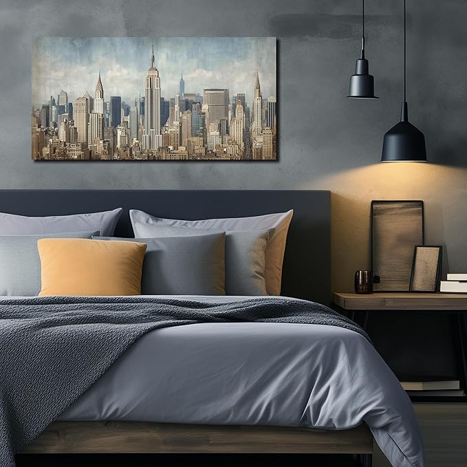 New York Skyline Wall Decor for Living Room City Canvas Wall Art for Bedroom Above Bed Modern Home Office Decor Ready to Hang 20 x 40 Inch