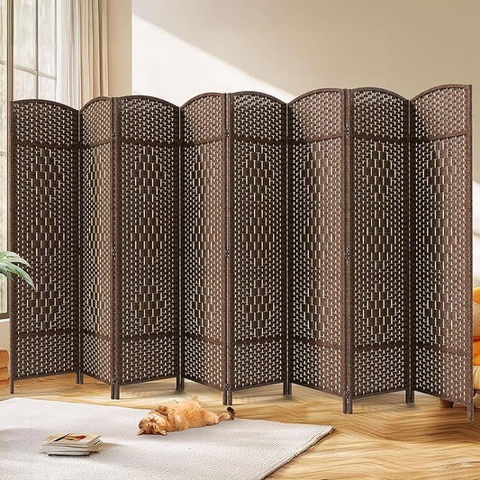 JOSTYLE 6ft. Tall Extra Wide Folding Privacy Screens with Diamond Double-Weave and Freestanding Room Dividers (Brown, 8-Panel)
