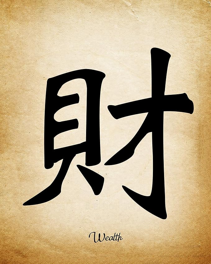 Chinese Calligraphy Decorative Wall Art Set of 4 8x10 Unframed Prints Asian Motivational Gift of Values of Beauty Good Fortune Love and Wealth. Workspace Bedroom Office Dorm Room Oriental Decor Idea