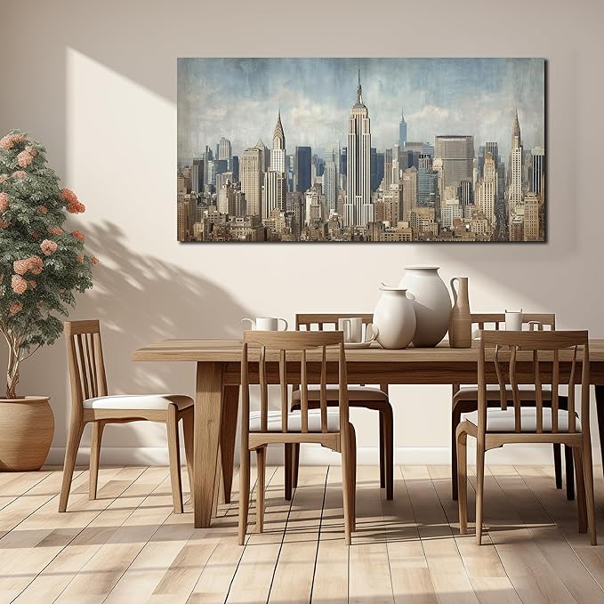 Modern City Wall Art for Living Room Large New York Skyline Canvas Wall Decor for Office Bedroom Apartment Wall Decoration Ready to Hang 29 x 58 Inch