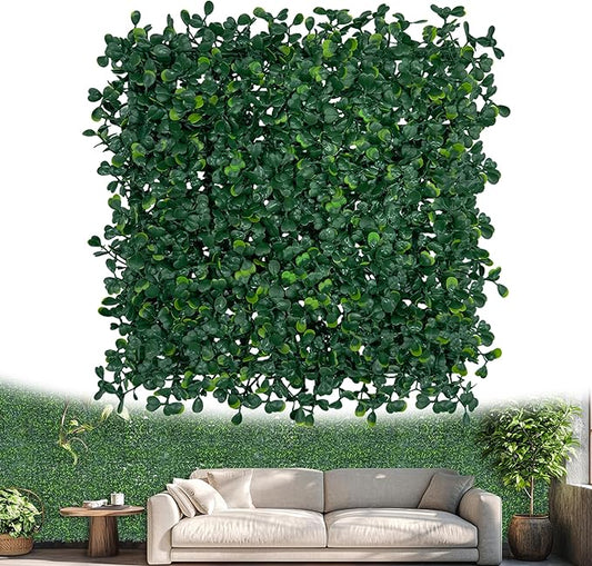 Artificial Greenery Grass Wall Panel, 10x10 Inch 6-Pack (4.2 sqft), UV-Anti Fake Ivy Fence Privacy Screen Green Boxwood Covering for Indoor and Outdoor Home Wall Decor