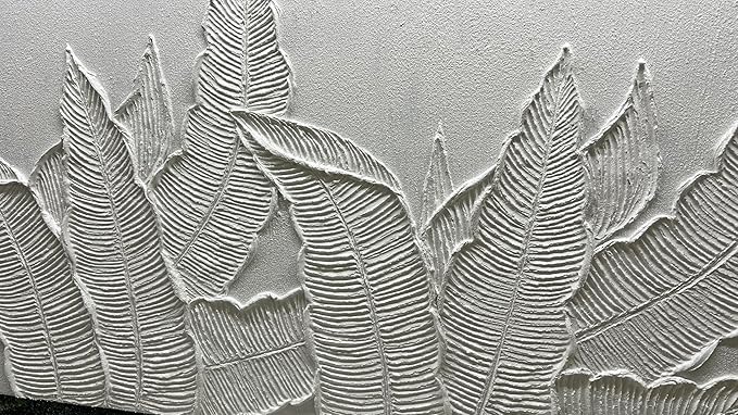 Modern Tropical Palm Leaf Wall Art, 3D Textured Relief Panel, White