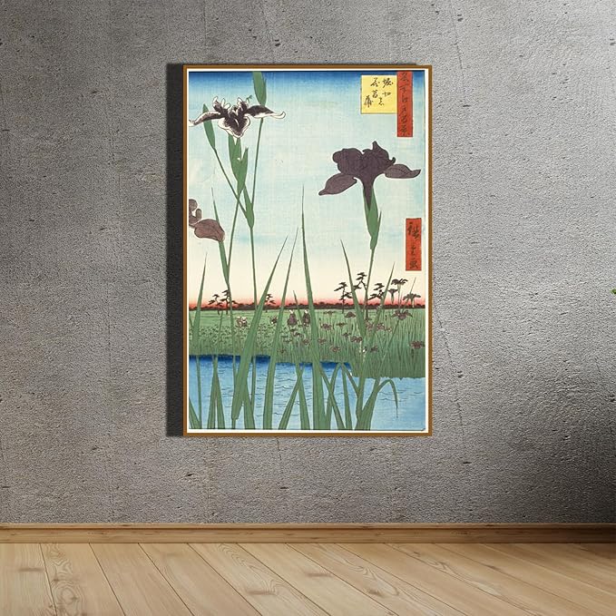 OKRA Japanese Ukiyo-E Utagawa Hiroshige Canvas Wall Art - Iris Garden Poster - Japanese Art Famous Paintings-Girls Room Decoratie-Home Decorate for Hotel Living Room Gallery - Unframed