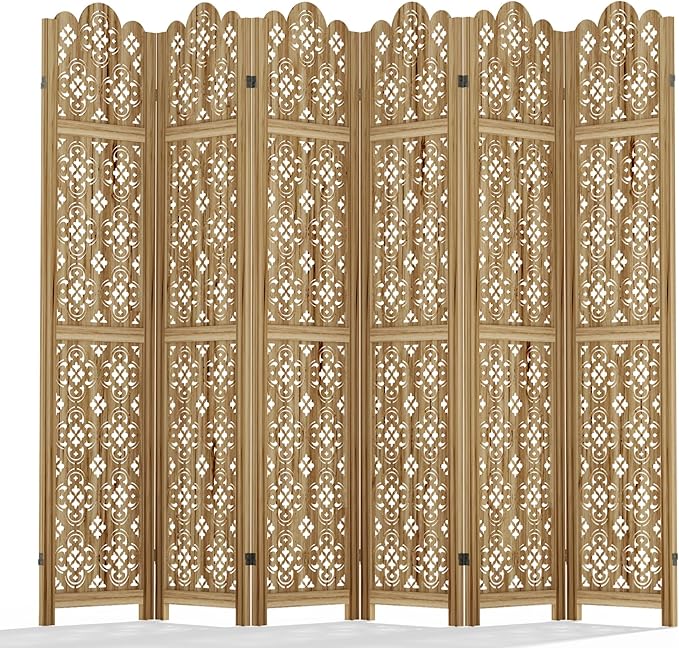 Casaphoria 6 Panels Room Divider, Folding Screen Room Divider with Copper Coin Pattern for Home Office, Restaurant and Bedroom, Paulownia Wood, 95" W x 67" H (Natural)