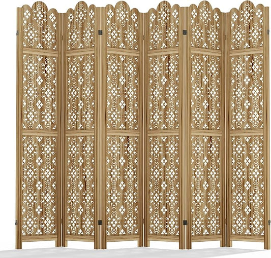 Casaphoria 6 Panels Room Divider, Folding Screen Room Divider with Copper Coin Pattern for Home Office, Restaurant and Bedroom, Paulownia Wood, 95" W x 67" H (Natural)