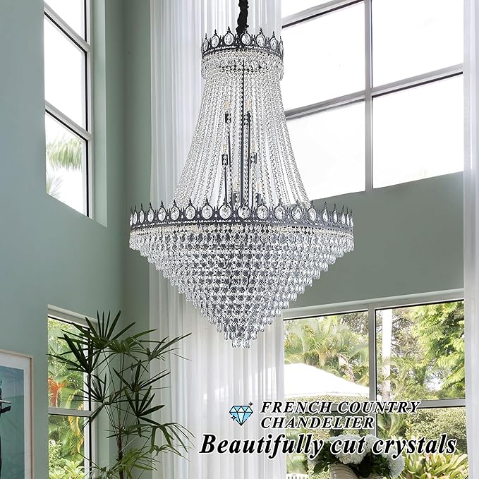KoKo&Yukina 40" French Empire Black Crystal Chandelier - Modern Farmhouse Style, Adjustable Hanging for Living Room, Hallway, Foyer