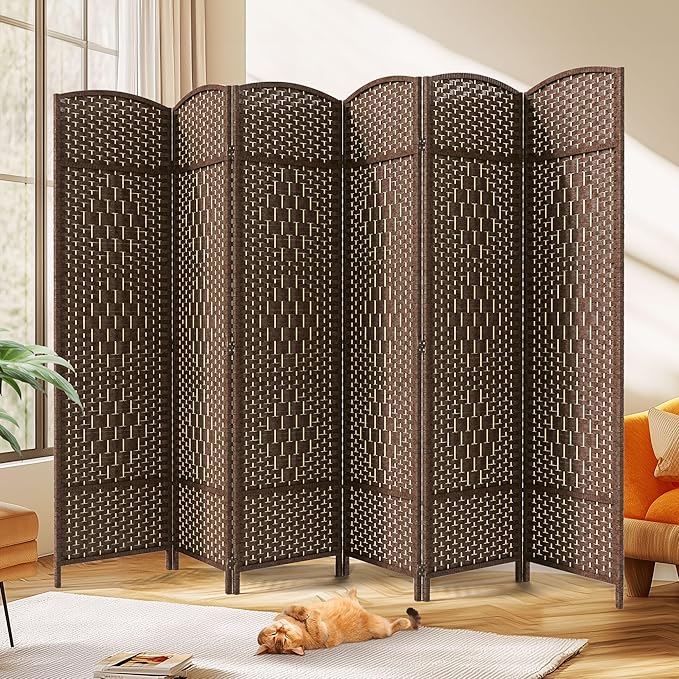 JOSTYLE Room Divider 6ft. Tall Extra Wide Privacy Screen, Folding Privacy Screens with Diamond Double-Weave Room dividers and Freestanding Room Dividers Privacy Screens(Brown, 6-Panel)