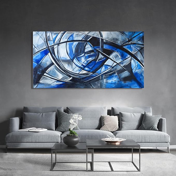 Abstract Wall Art Decor Oversized Wall Art Pictures for Living Room Abstract Canvas Art Wall Decor Modern Large Blue Wall Art Prints Black and White Wall Art Decor Bedroom Office Decor 29" X 58"