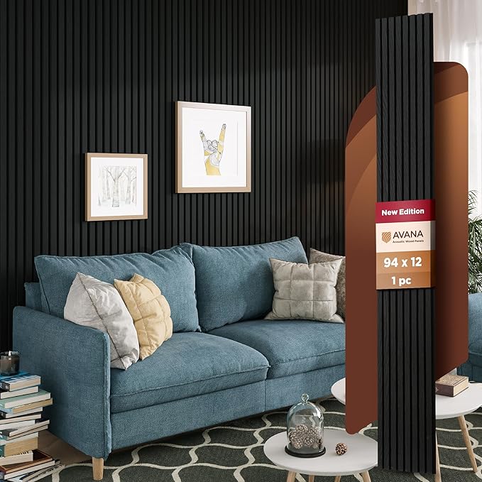 Avana Modern Acoustic Wood Wall Panels – 94.4 x 12.6 Inch Black Oak Acoustic Panels 1 PC – Wall Panels For Interior Wall Decor For Homes, Offices, Studios – Sturdy & Durable Wood Panels For Wall