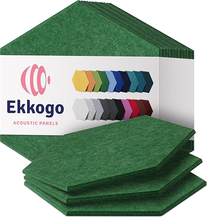 Acoustic Soundproof Wall Panels 12-Pack - 14"X12.1"X0.4" High Density Sound Dampening - Dark Green Hexagon