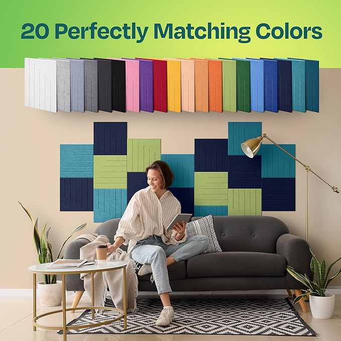 Acoustic Panels 12-Pack Soundproof Wall Panels 12"x12"x0.4" Decorative Sound Dampening for Your Home, Office, Studio, Bedroom & More with Unique LineWave Carving [Denim Blue]