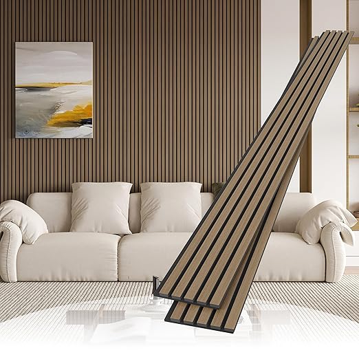 2 Pack Wood Slat Wall Paneling, 95 x 8 in Soundproof Engineered Wood Slat Panels with Felt Backing, Walnut