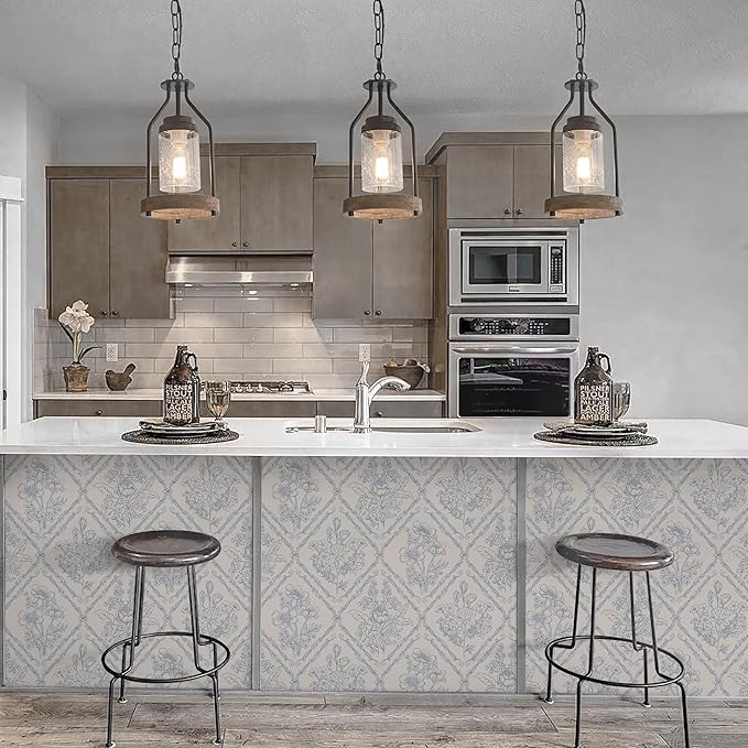 Kitico Peel and Stick Wallpaper Vintage Boho Wallpaper Blue and Beige Contact Paper Floral Removable Waterproof Wall Paper for Bathroom/Bedroom Self Adhesive for Cabinets Vinyl 17.3''x98.4''