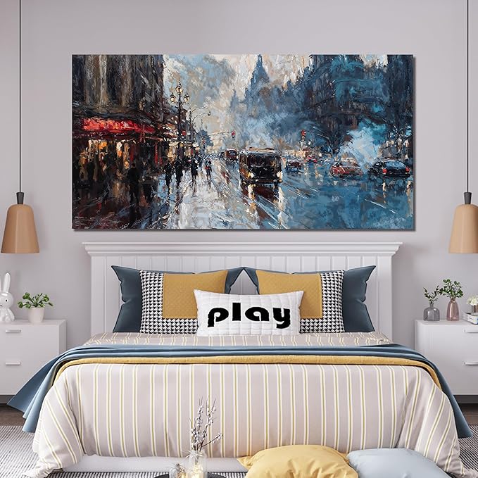 Canvas Wall Art Decor Large Wall Art Pictures for Living Room Abstract Canvas Art Wall Decor Artwork for Walls City Corner Wall Art Prints Wall Decorations Bedroom Home Aesthetic Wall Art Decor 29" X 58"