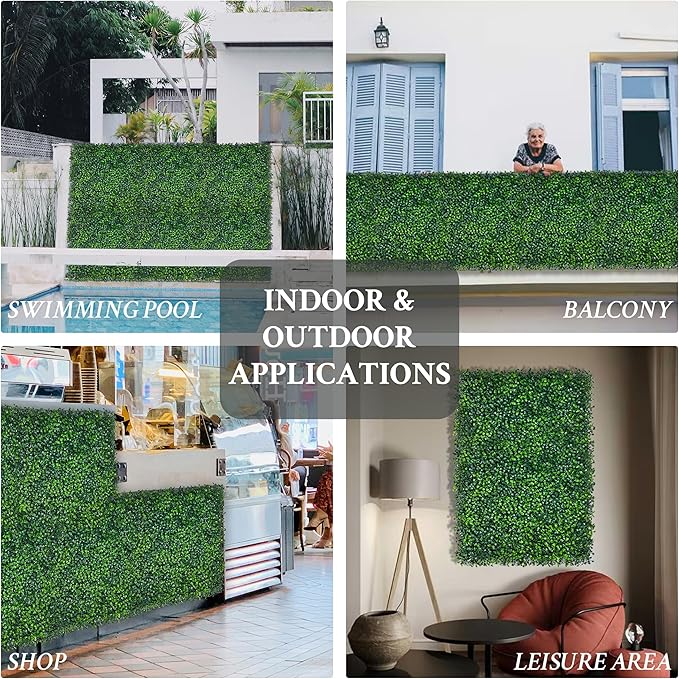 Artificial Grass Wall Panel,10"x 10"(8P) 4-Layer Leaf UV-Anti Greenery Faux Boxwood for Indoor,Outdoor Patio Balcony Privacy & Ivy Fence Covering Privacy, Garden, Backyard Wall Backdrop Decor